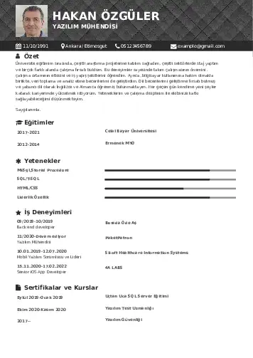 Yazılım Mühendisi Cv Örnekleri cv indir